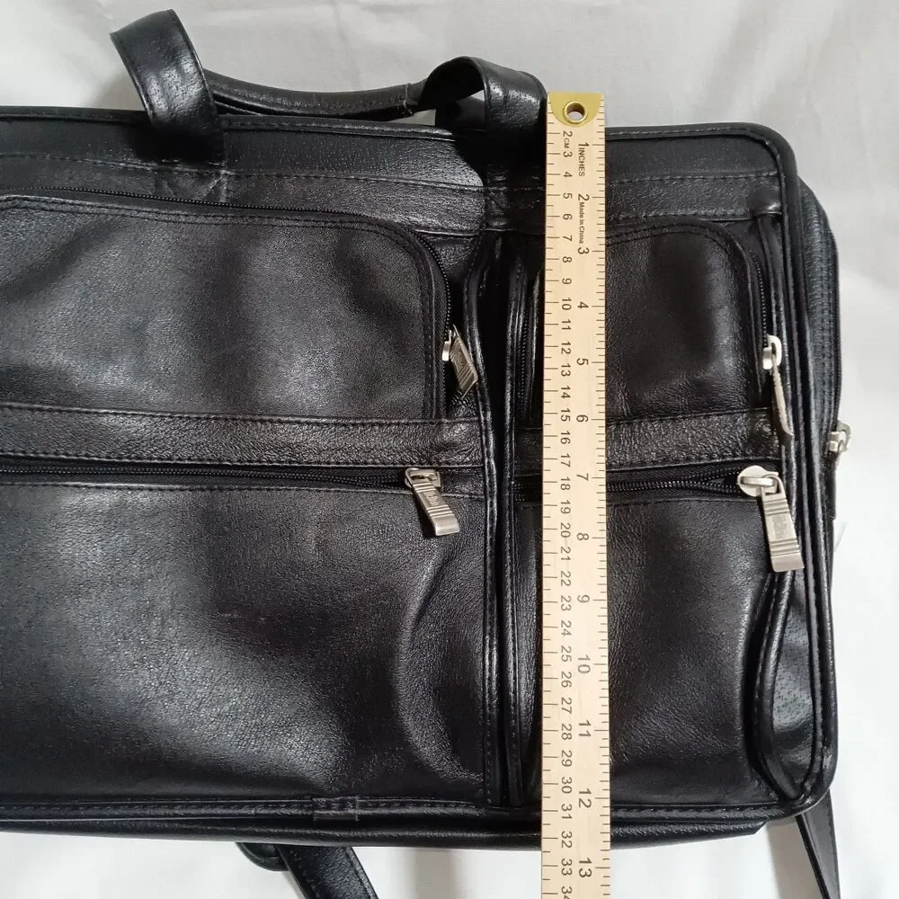 McKlein Black Leather Laptop Briefcase Dual Expandable 16 x 13 x 5 Inch Shoulder